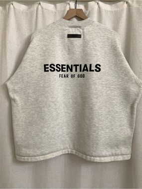 Essentials Crewneck Sweatshirt in Light Gray  Black Patch Felt Letters Label Med